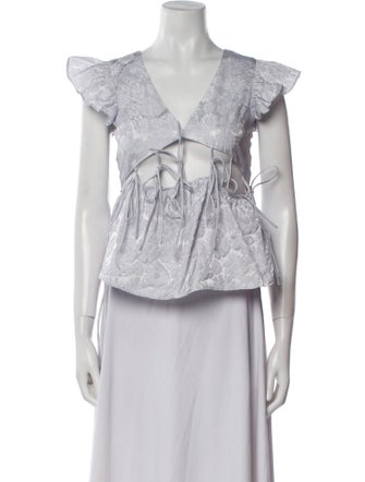 Allina Liu Printed V-Neck Crop Top