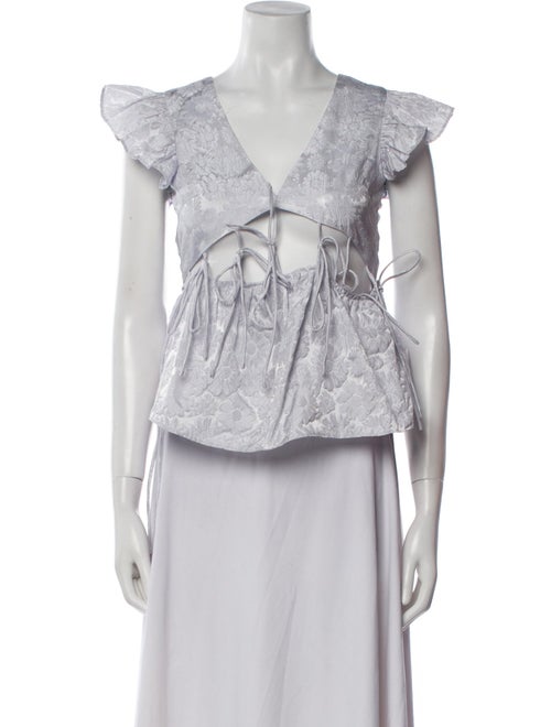 Allina Liu Printed V-Neck Crop Top