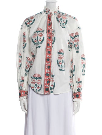 Alix of Bohemia Floral Print Mock Neck Button-Up Top