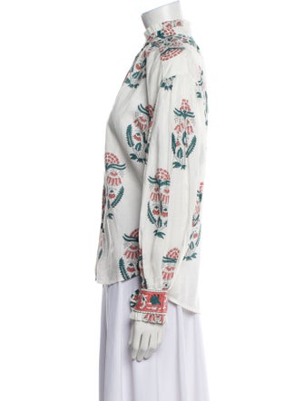 Alix of Bohemia Floral Print Mock Neck Button-Up Top
