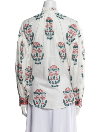 Alix of Bohemia Floral Print Mock Neck Button-Up Top