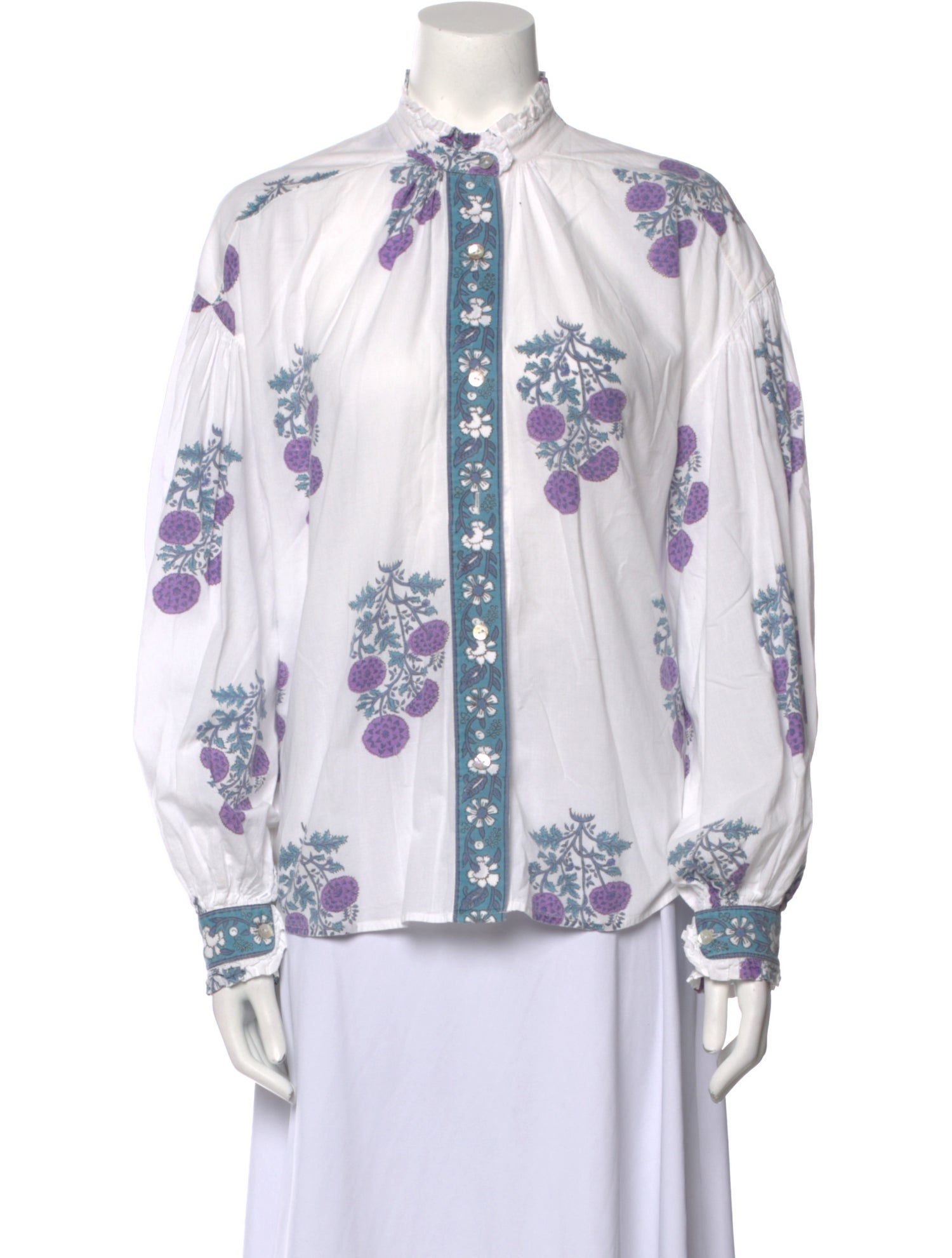 Alix of Bohemia Floral Print Mock Neck Button-Up Top