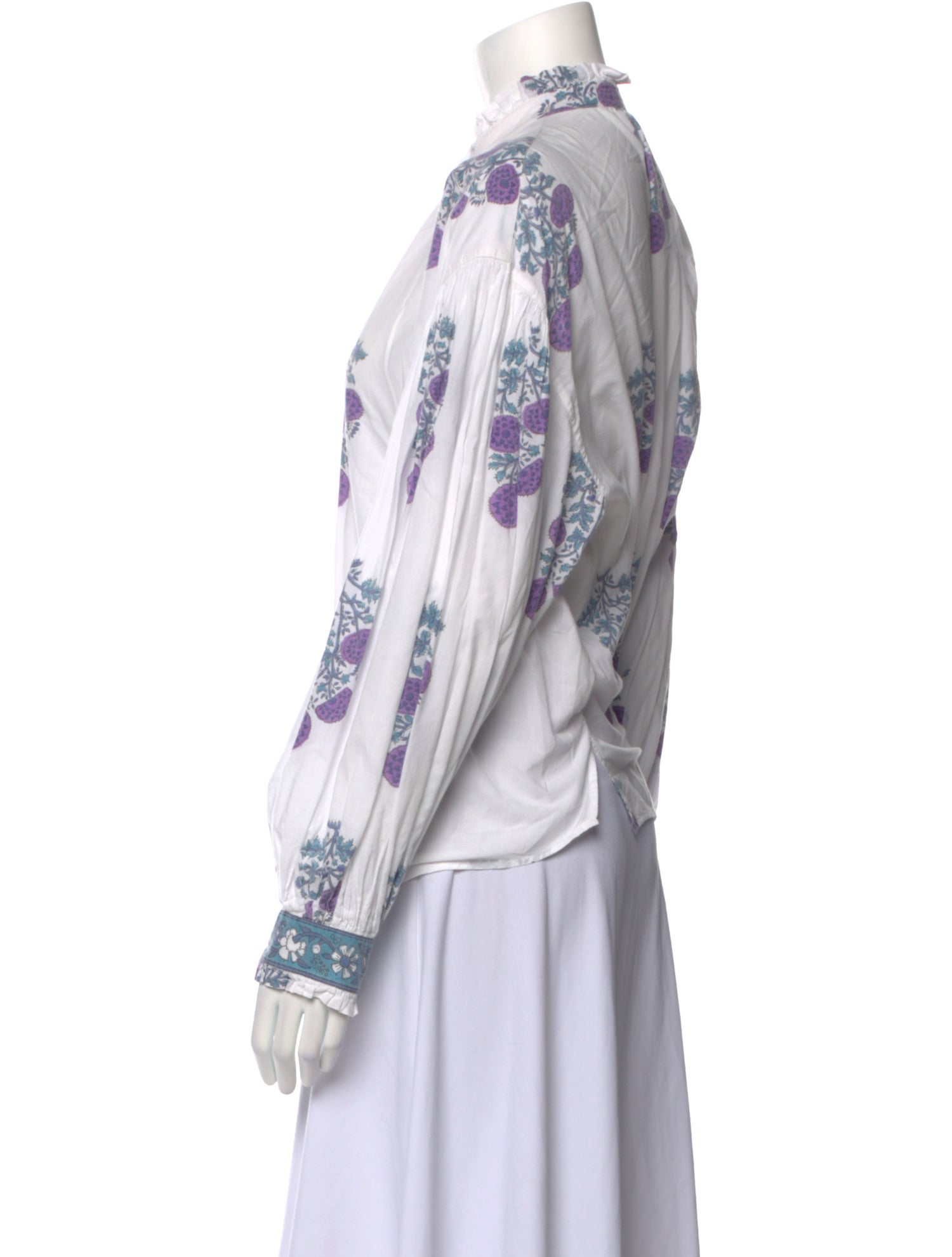 Alix of Bohemia Floral Print Mock Neck Button-Up Top