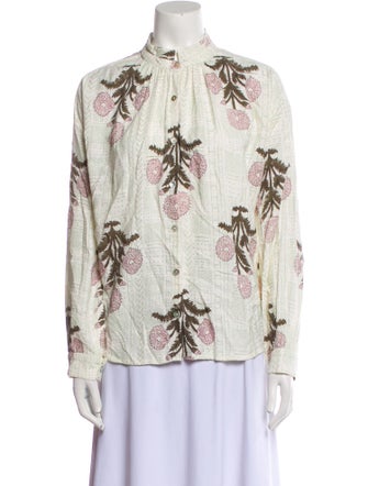 Alix of Bohemia Floral Print Mock Neck Button-Up Top