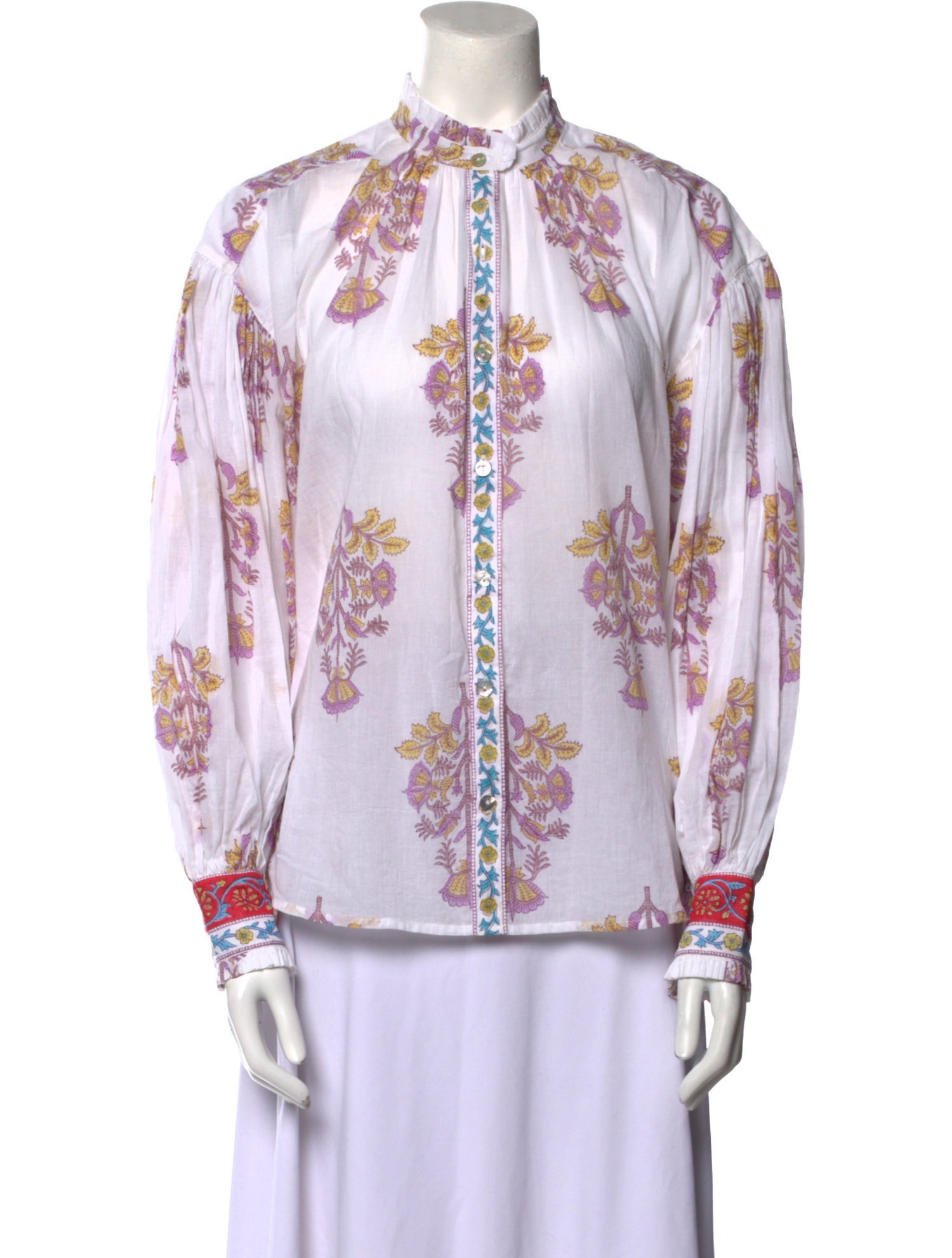 Alix of Bohemia Floral Print Mock Neck Button-Up Top