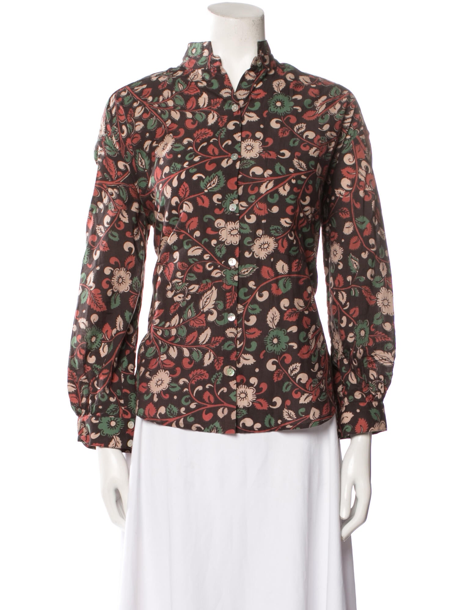 Alix of Bohemia Floral Print Mock Neck Button-Up Top