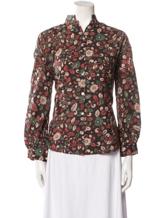 Alix of Bohemia Floral Print Mock Neck Button-Up Top