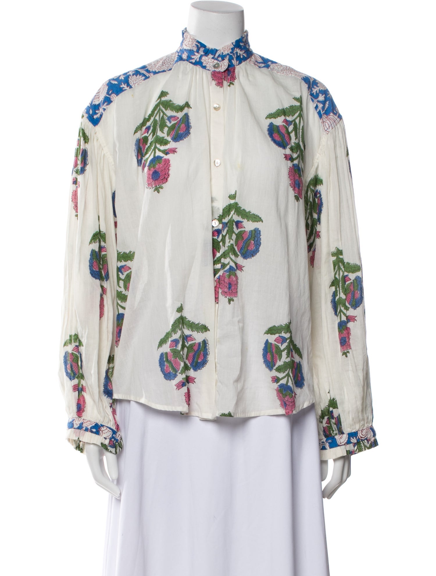 Alix of Bohemia Floral Print Mock Neck Button-Up Top