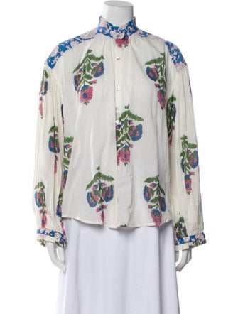 Alix of Bohemia Floral Print Mock Neck Button-Up Top