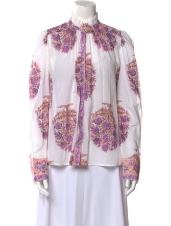 Alix of Bohemia Paisley Print Mock Neck Button-Up Top