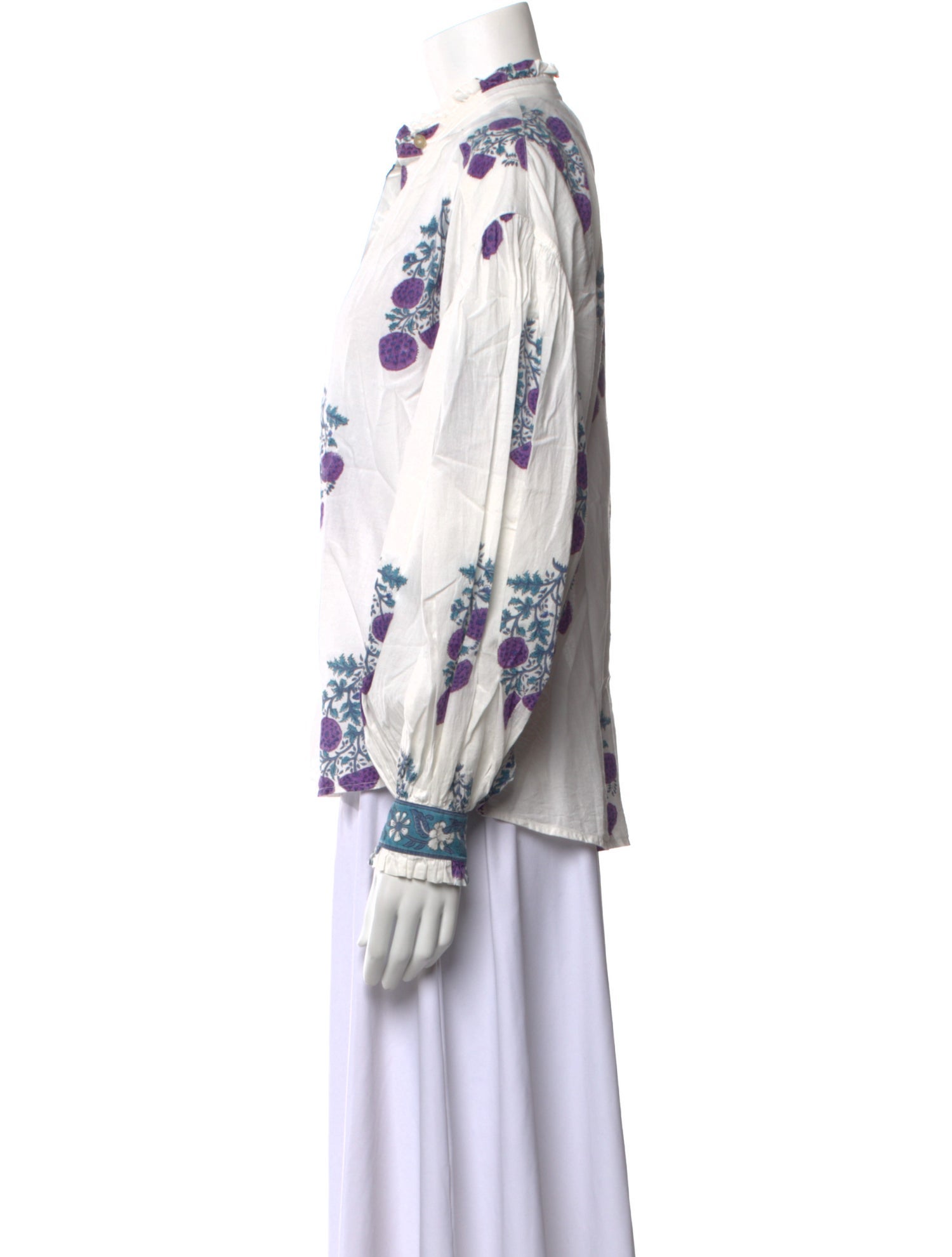 Alix of Bohemia Floral Print Mock Neck Button-Up Top