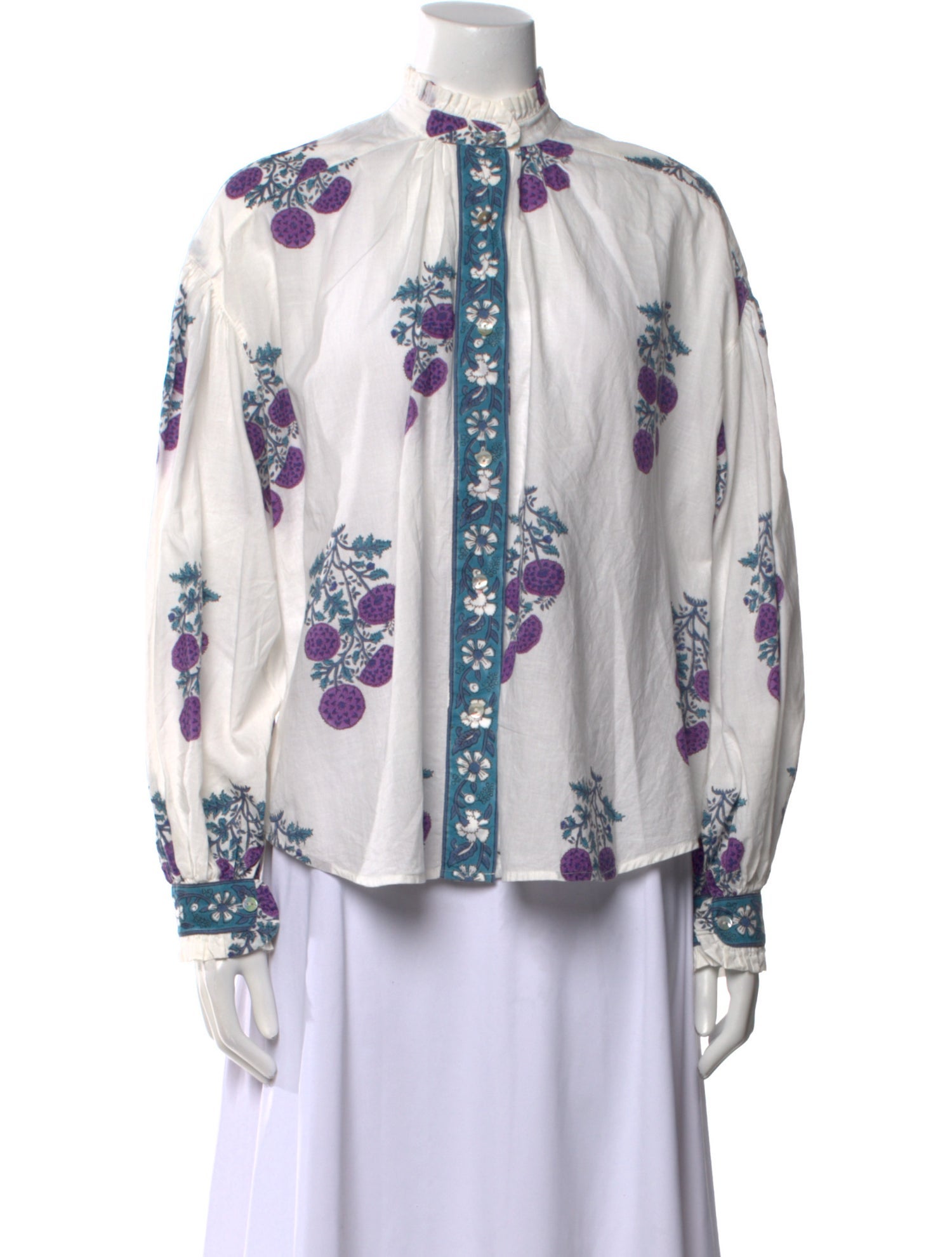 Alix of Bohemia Floral Print Mock Neck Button-Up Top