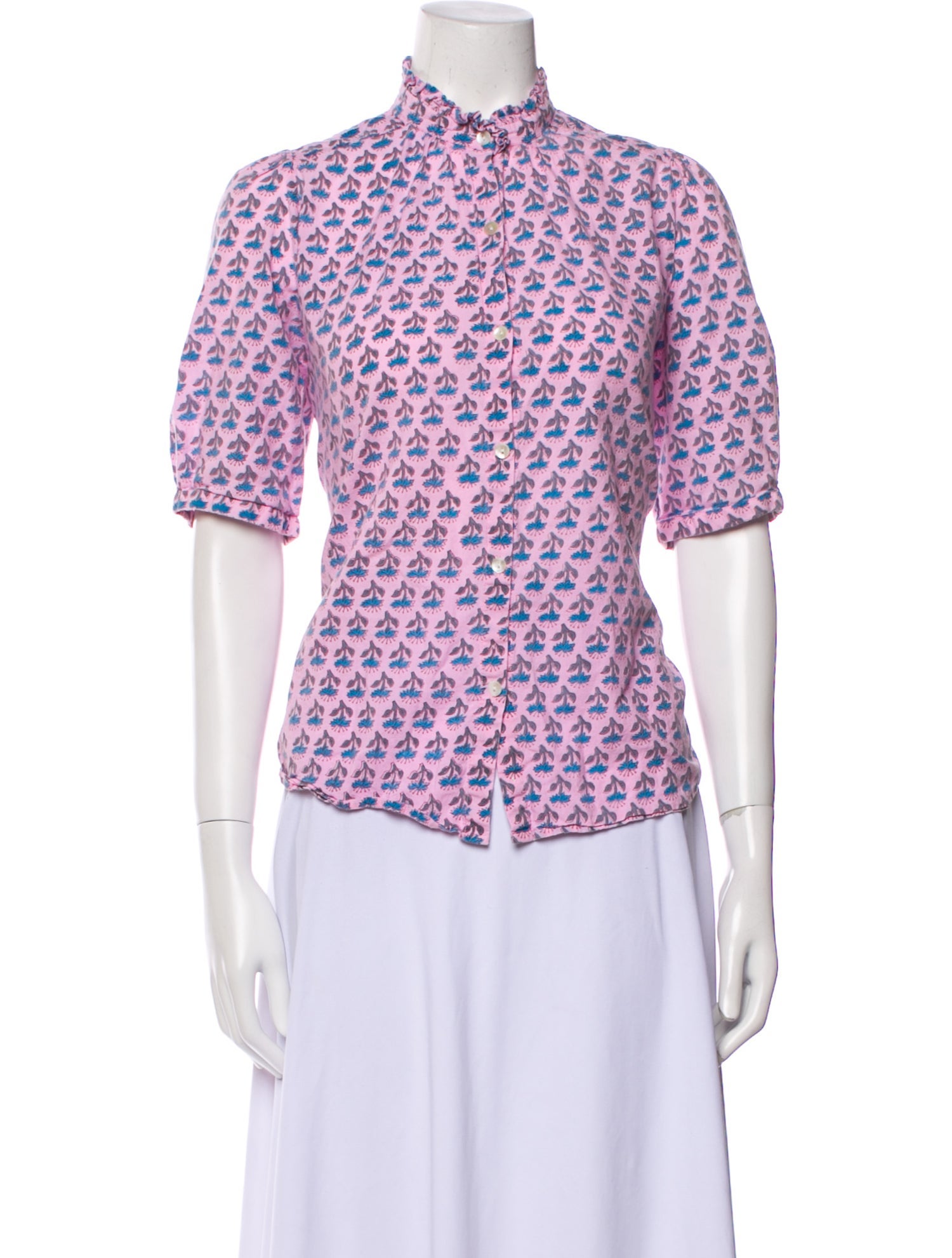 Alix of Bohemia Printed Mock Neck Button-Up Top