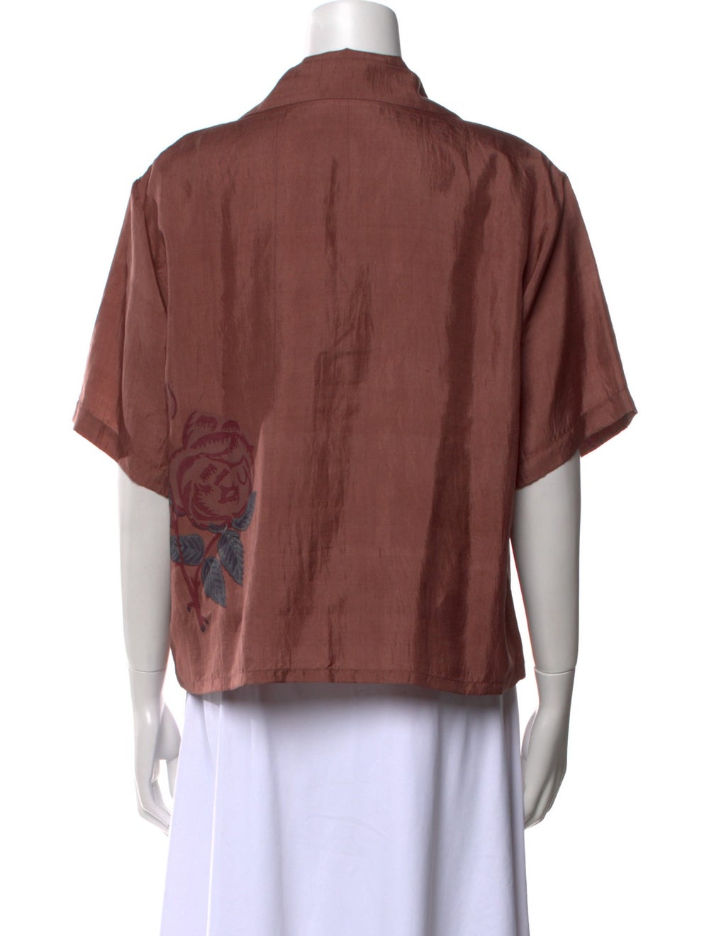 Alix of Bohemia Silk Button-Up Top Brown Printed … - image 3