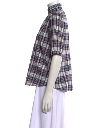Alix of Bohemia Plaid Print Mock Neck Blouse