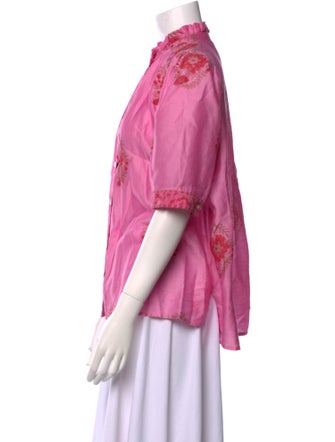 Alix of Bohemia Floral Print Mock Neck Button-Up Top