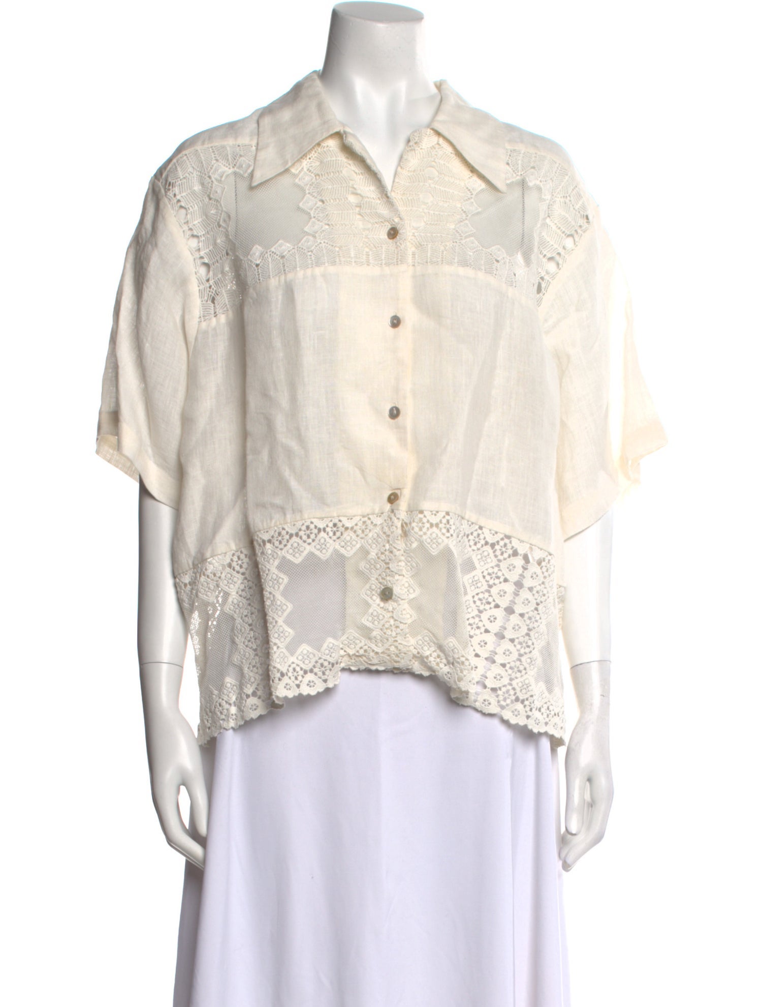 Alix of Bohemia Linen Lace Pattern Button-Up Top