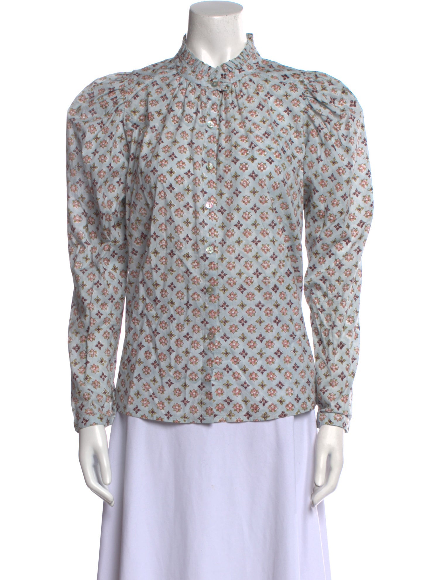 Alix of Bohemia Floral Print Mock Neck Button-Up Top