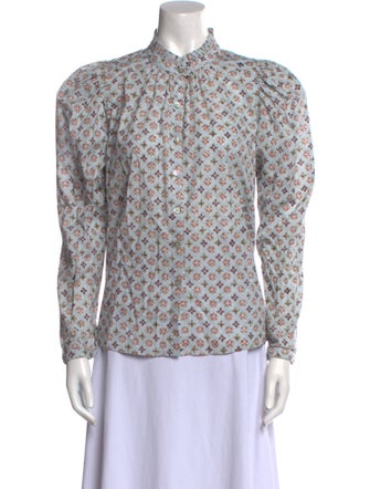 Alix of Bohemia Floral Print Mock Neck Button-Up Top