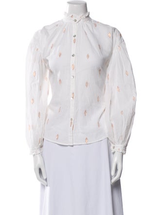 Alix of Bohemia Floral Print Mock Neck Button-Up Top