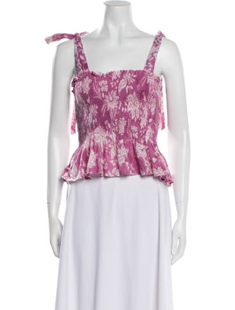 Alix of Bohemia Floral Print Square Neckline Crop Top