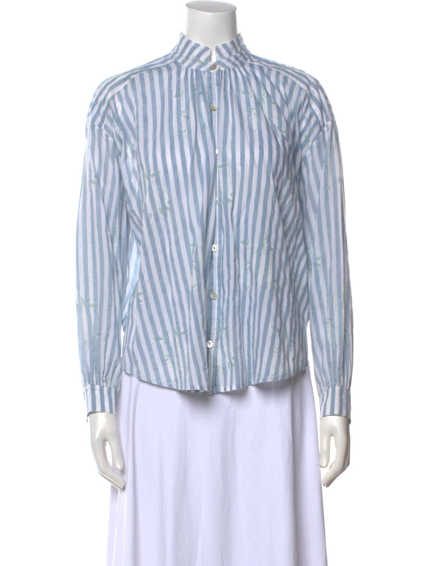 Alix of Bohemia Striped Mock Neck Button-Up Top