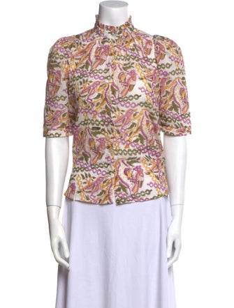 Alix of Bohemia Printed Mock Neck Button-Up Top