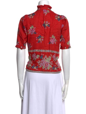 Alix of Bohemia Floral Print Mock Neck Button-Up Top