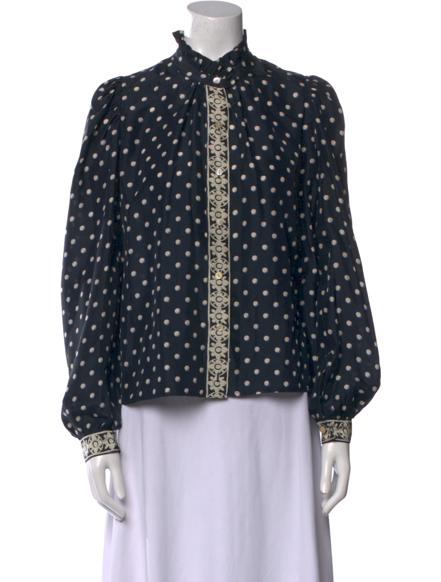 Alix of Bohemia Silk Polka Dot Print Button-Up Top