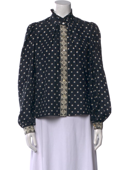 Alix of Bohemia Silk Polka Dot Print Button-Up Top