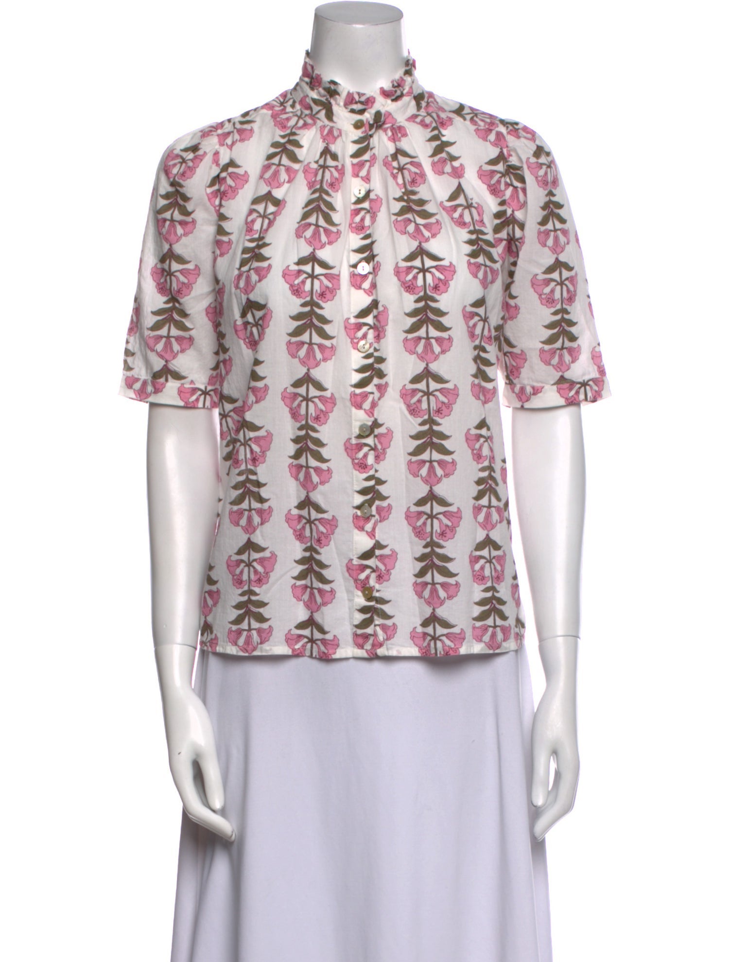 Alix of Bohemia Floral Print Mock Neck Button-Up Top