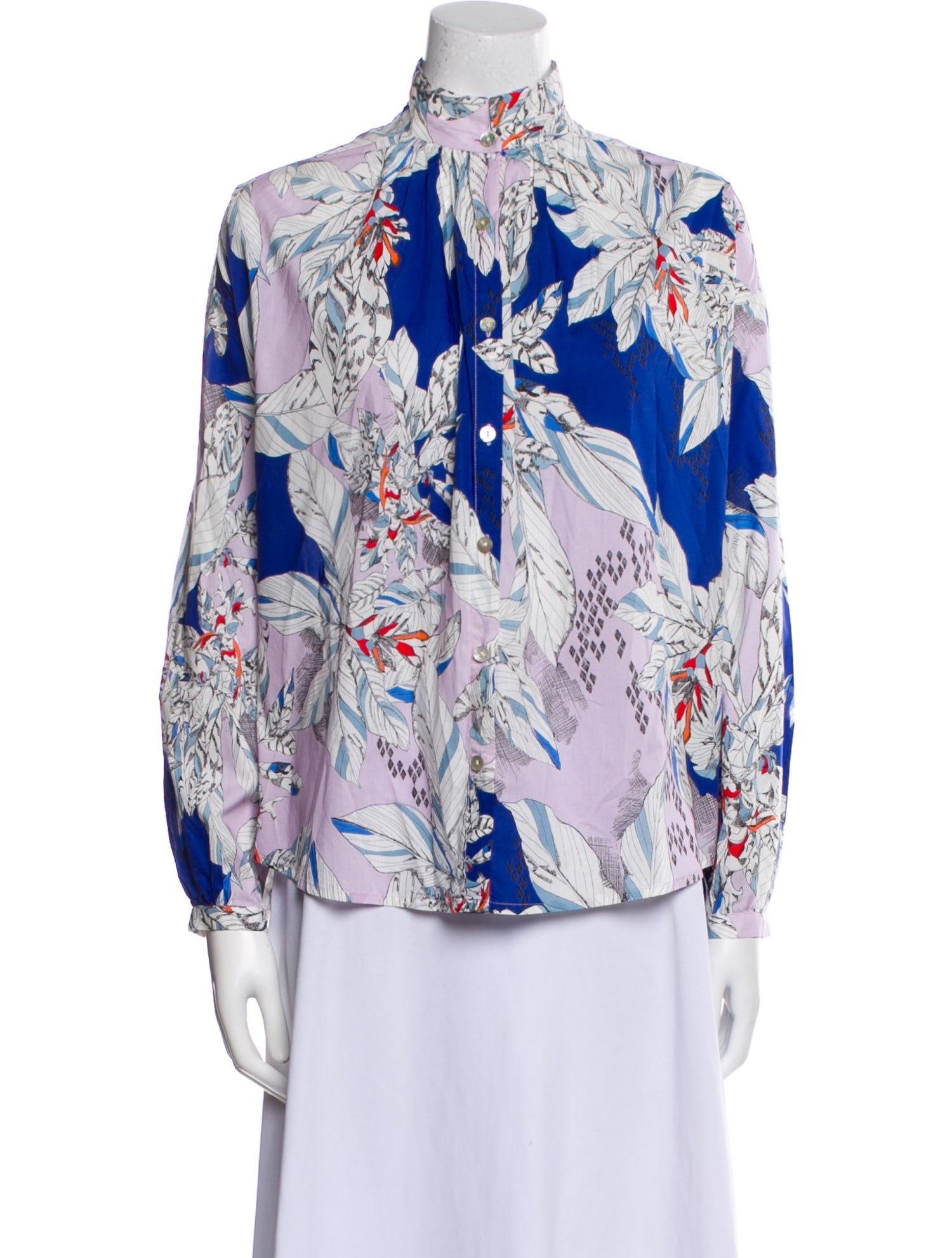 Alix of Bohemia Floral Print Mock Neck Button-Up Top