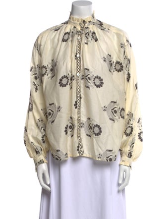 Alix of Bohemia Floral Print Mock Neck Button-Up Top