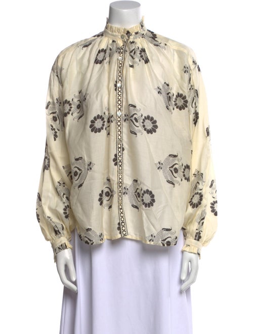 Alix of Bohemia Floral Print Mock Neck Button-Up Top