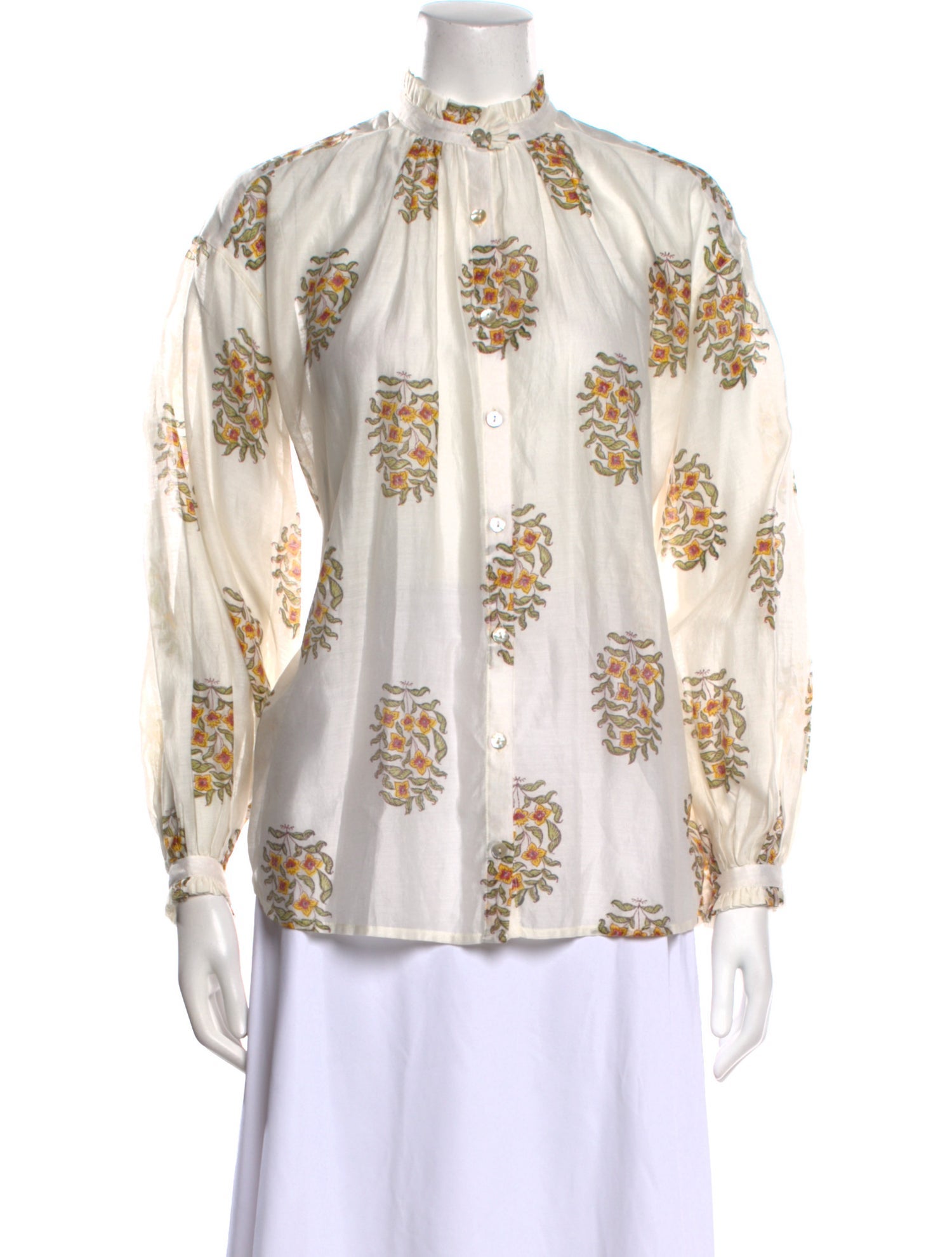 Alix of Bohemia Floral Print Mock Neck Button-Up Top