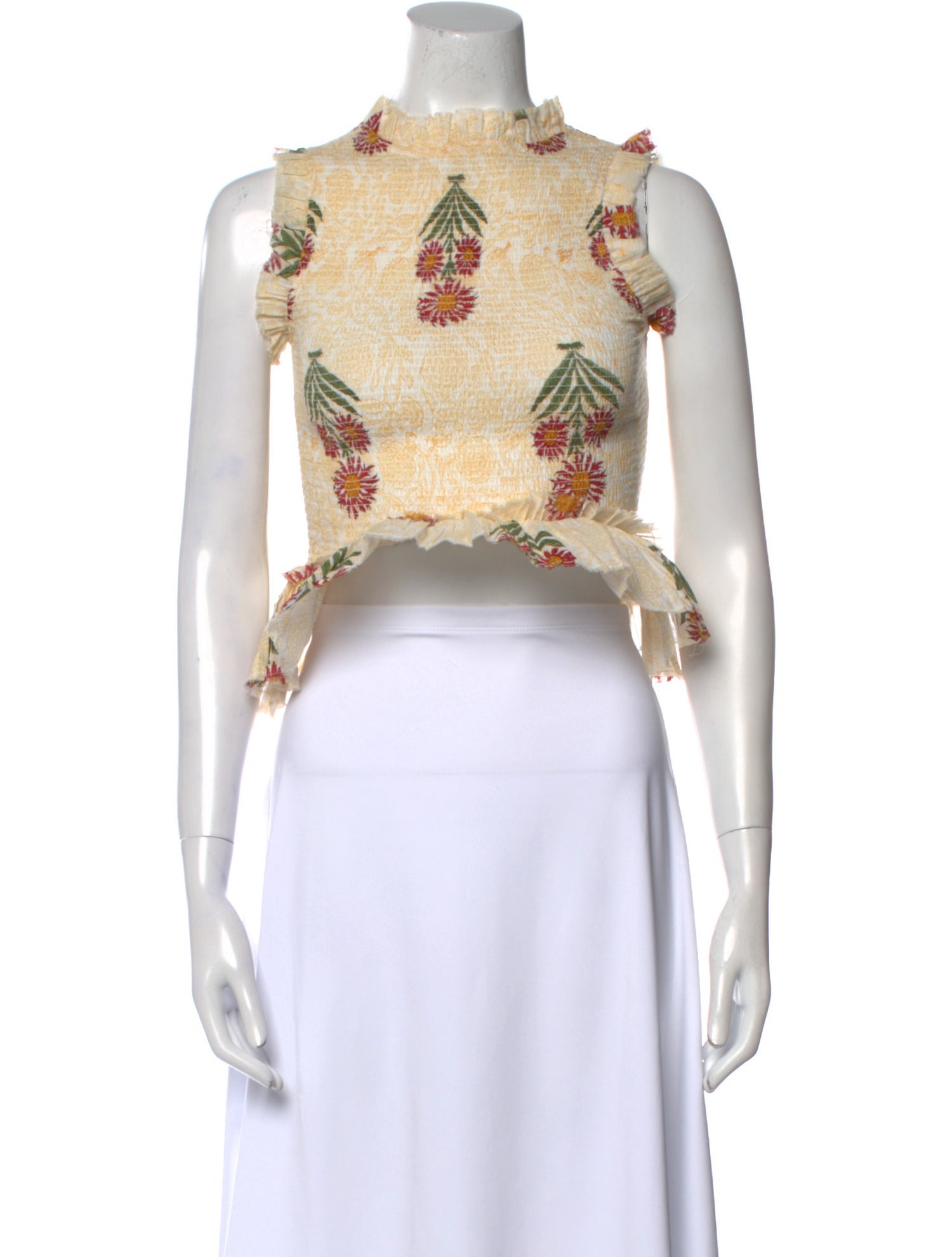 Alix of Bohemia Floral Print Mock Neck Crop Top