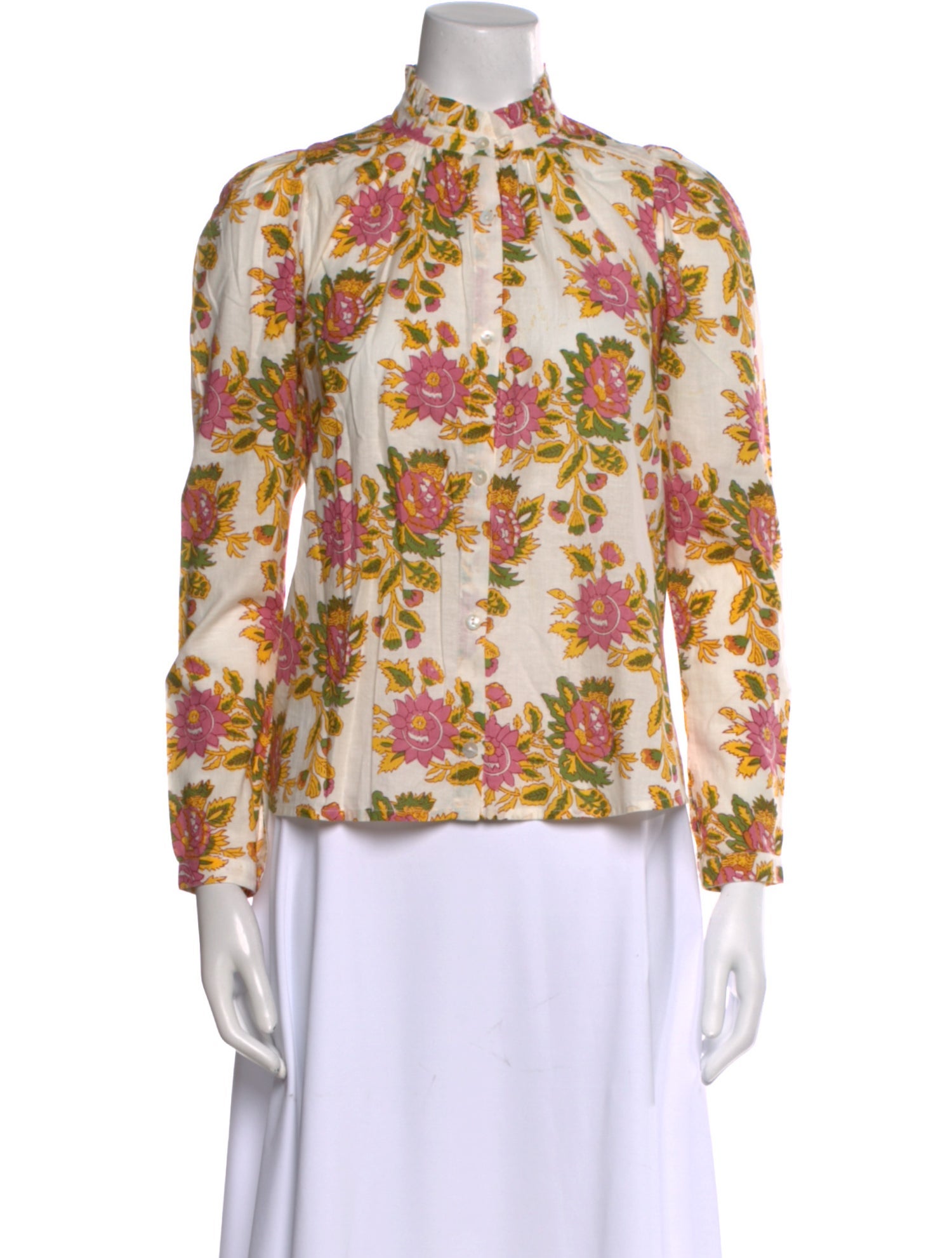 Alix of Bohemia Floral Print Mock Neck Button-Up Top