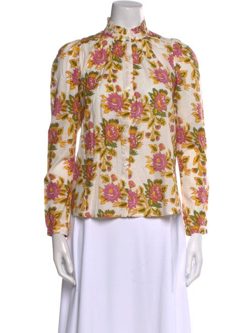 Alix of Bohemia Floral Print Mock Neck Button-Up Top