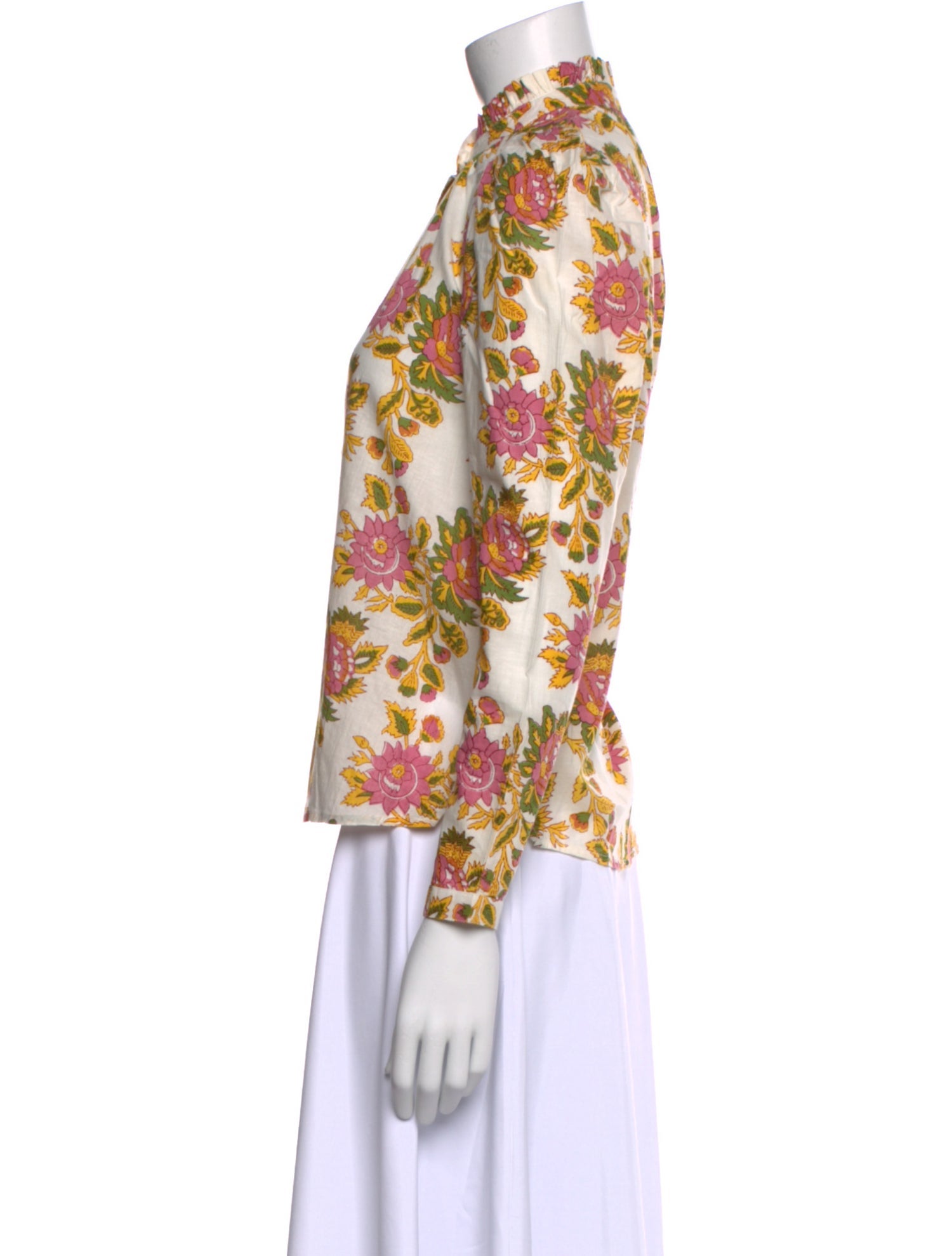 Alix of Bohemia Floral Print Mock Neck Button-Up Top