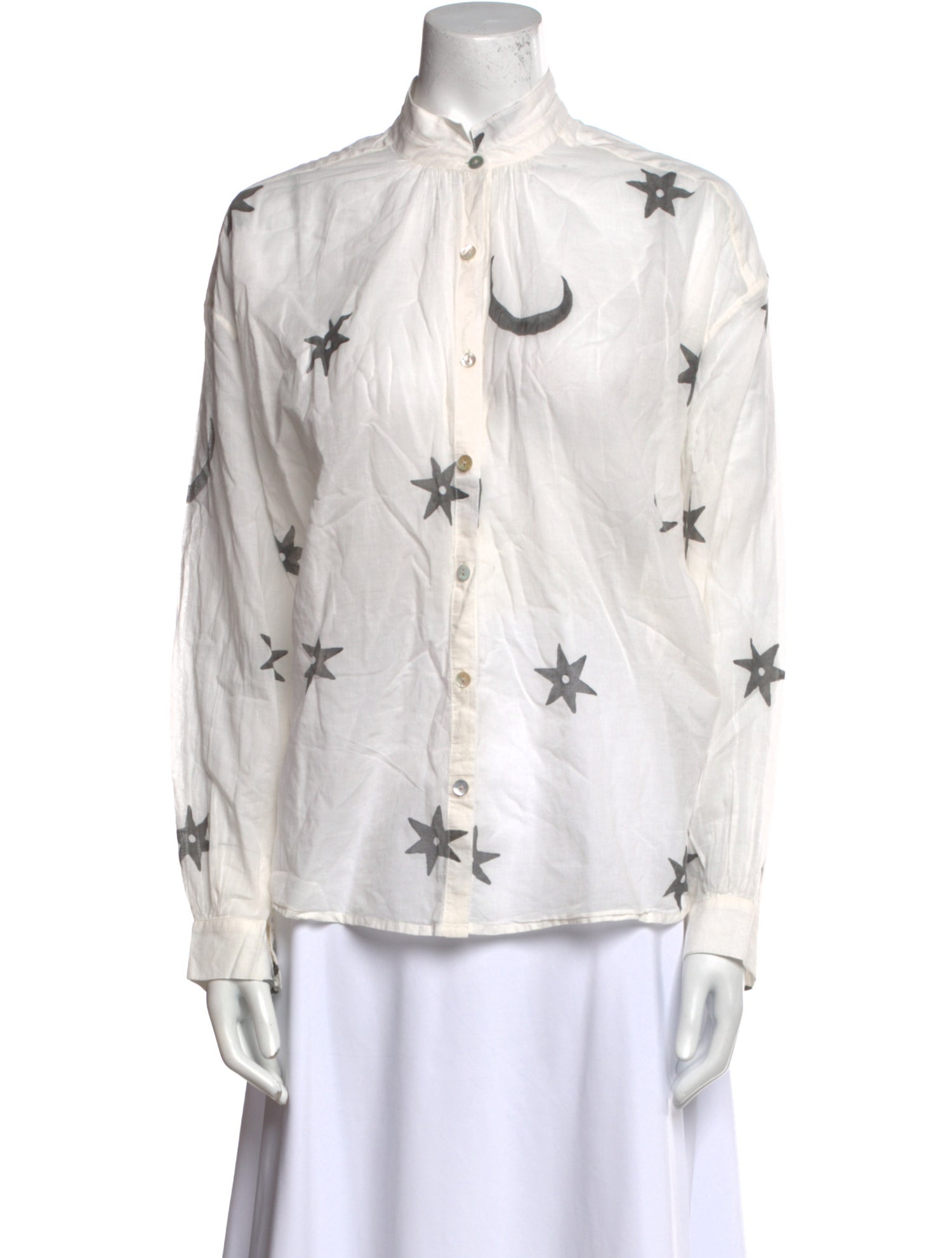 Alix of Bohemia Printed Mock Neck Button-Up Top