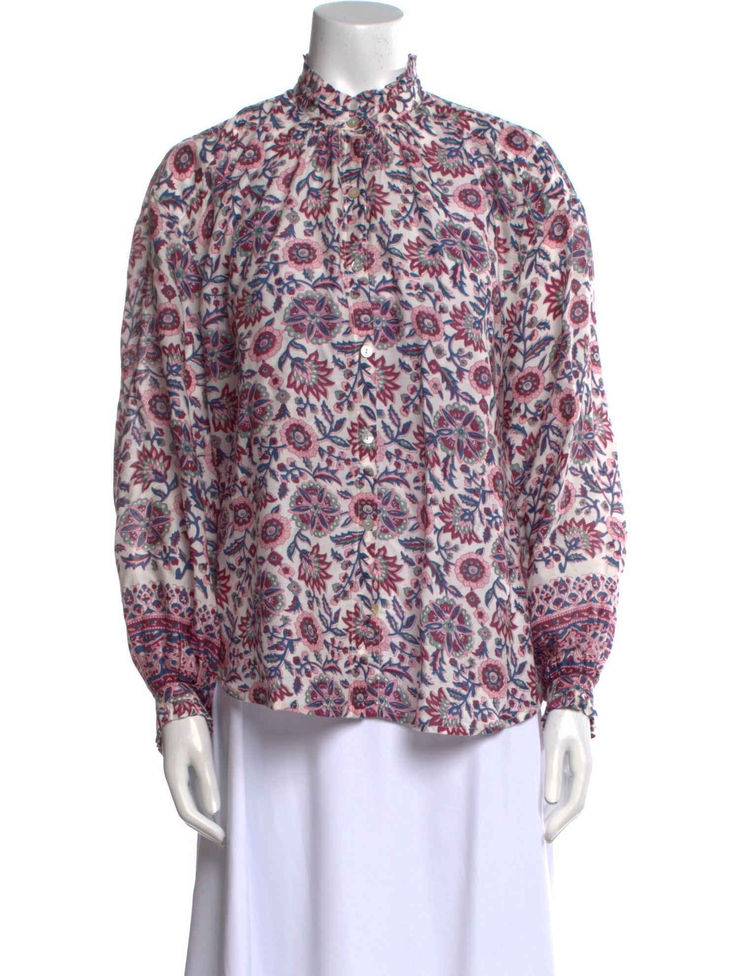 Alix of Bohemia Printed Mock Neck Button-Up Top