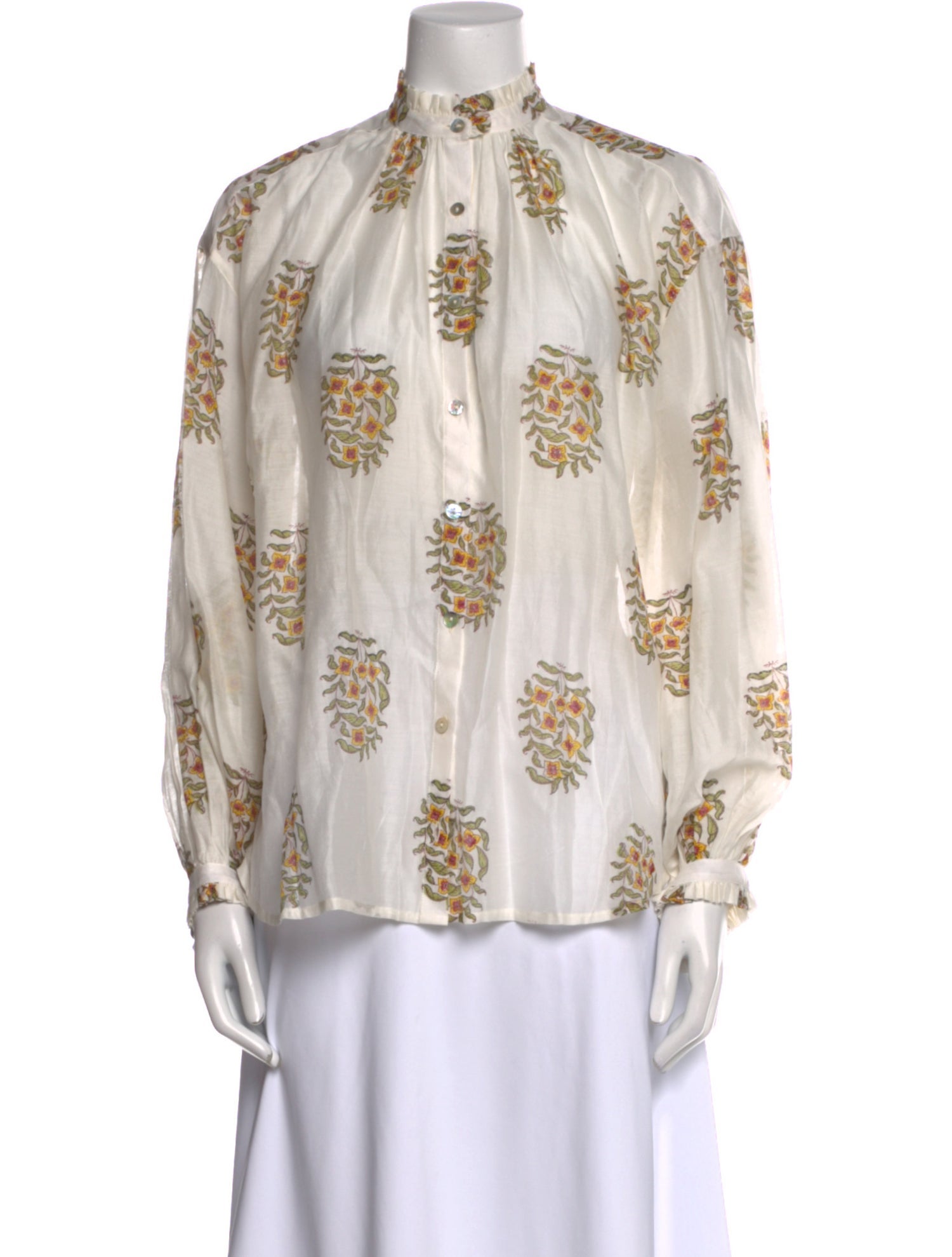 Alix of Bohemia Floral Print Mock Neck Button-Up Top