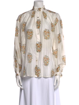 Alix of Bohemia Floral Print Mock Neck Button-Up Top