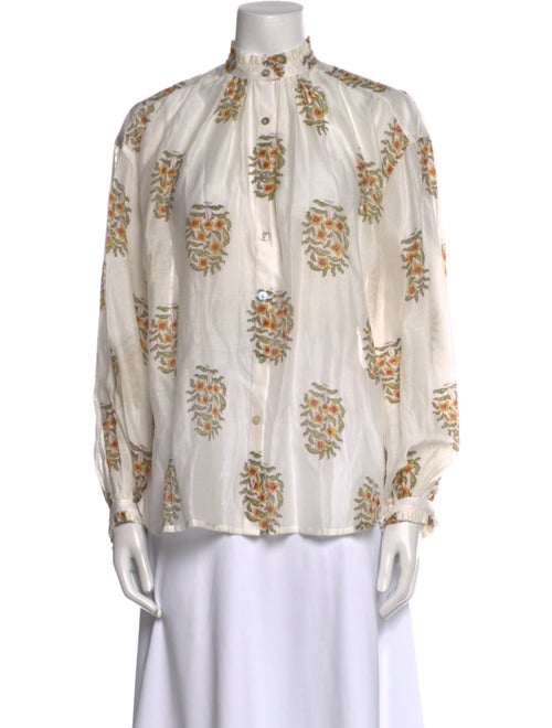 Alix of Bohemia Floral Print Mock Neck Button-Up Top