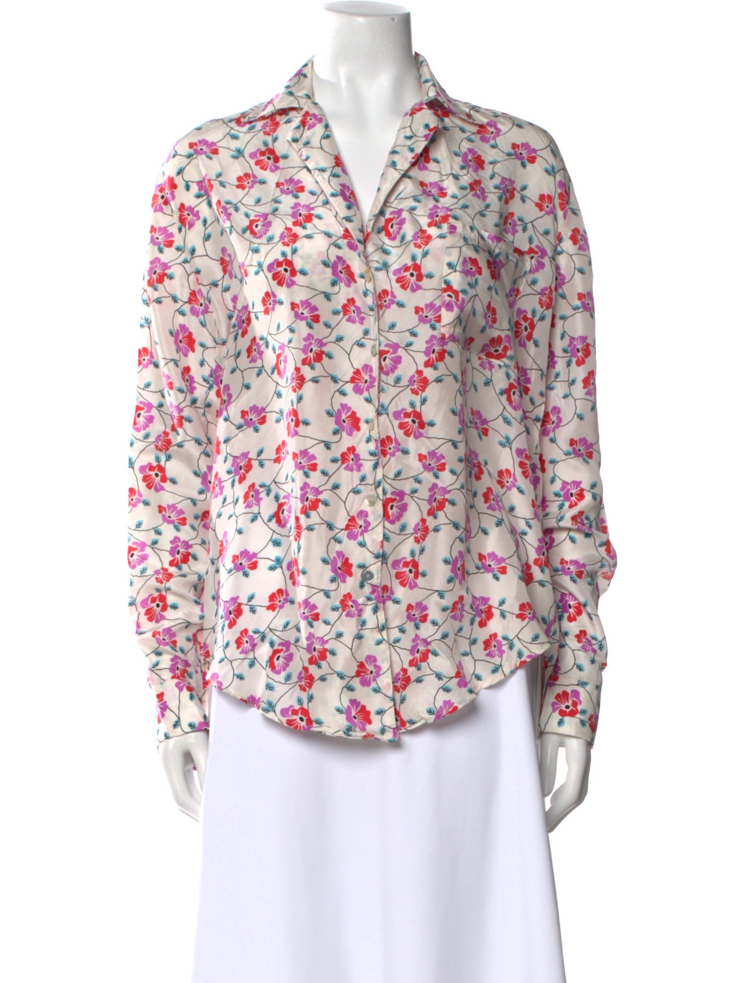 Alix of Bohemia Silk Floral Print Button-Up Top