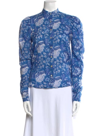 Alix of Bohemia Floral Print Mock Neck Button-Up Top