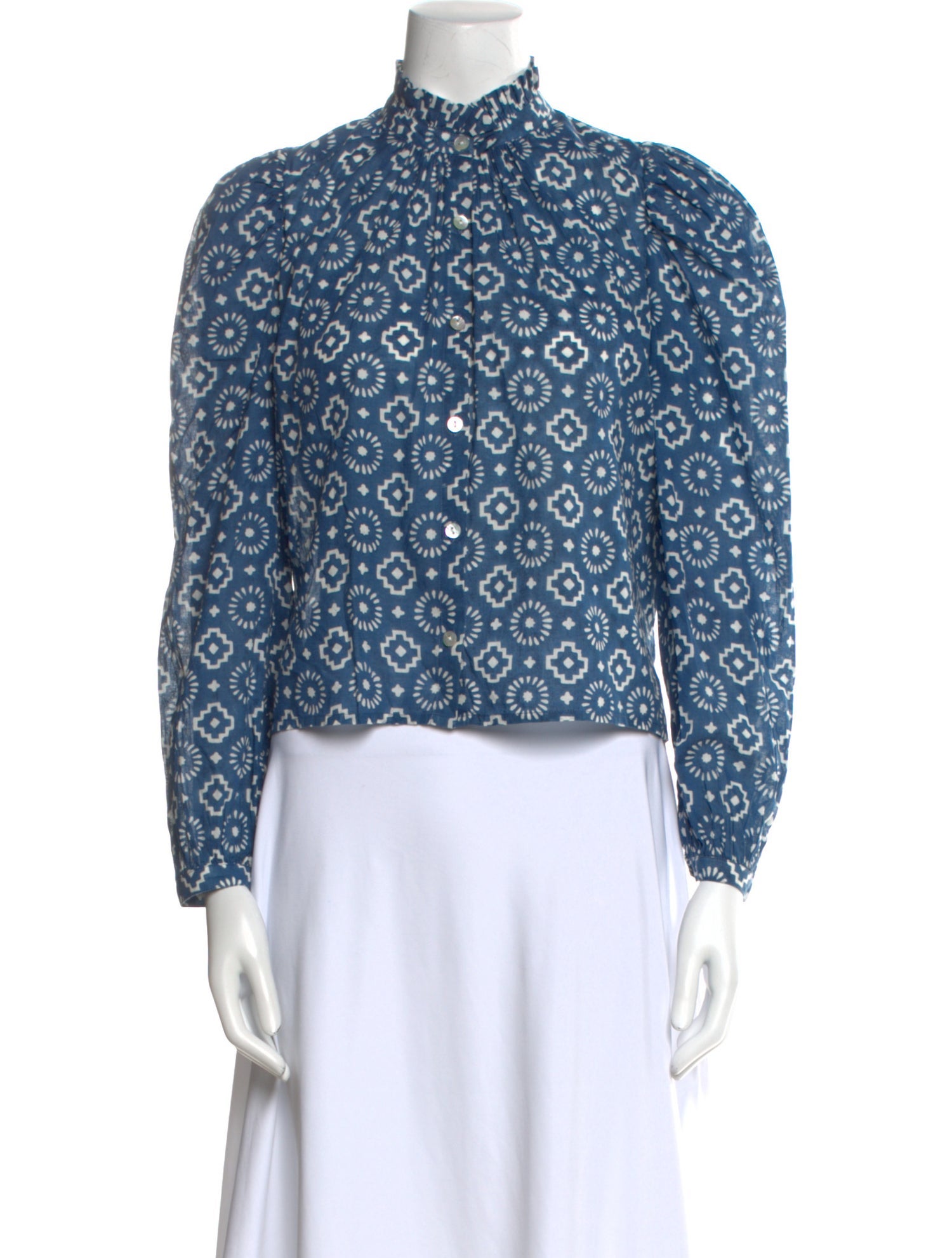 Alix of Bohemia Printed Mock Neck Button-Up Top