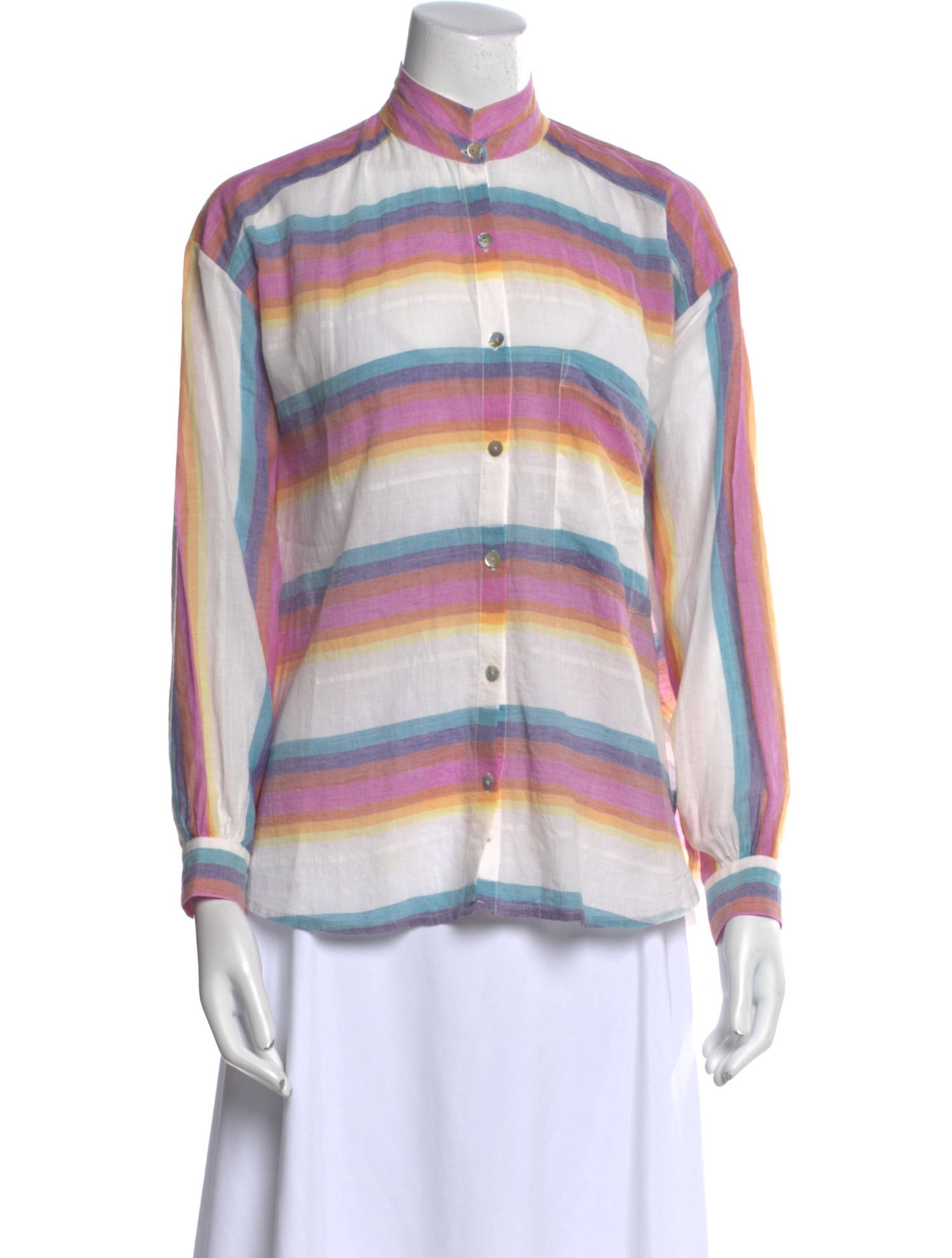 Alix of Bohemia Striped Mock Neck Button-Up Top