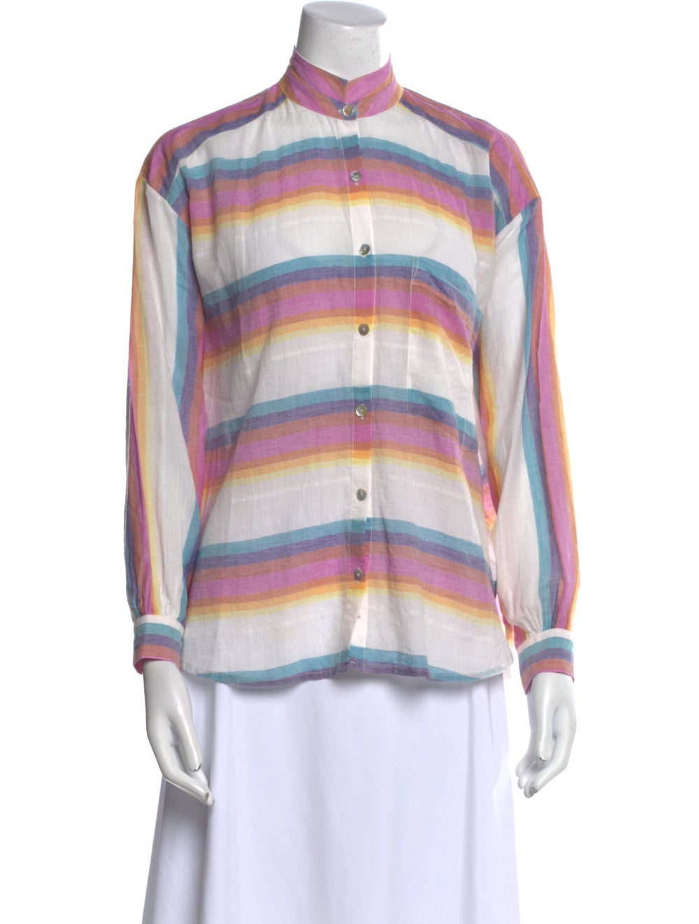 Alix of Bohemia Button-Up Top Pink Striped Long S… - image 1