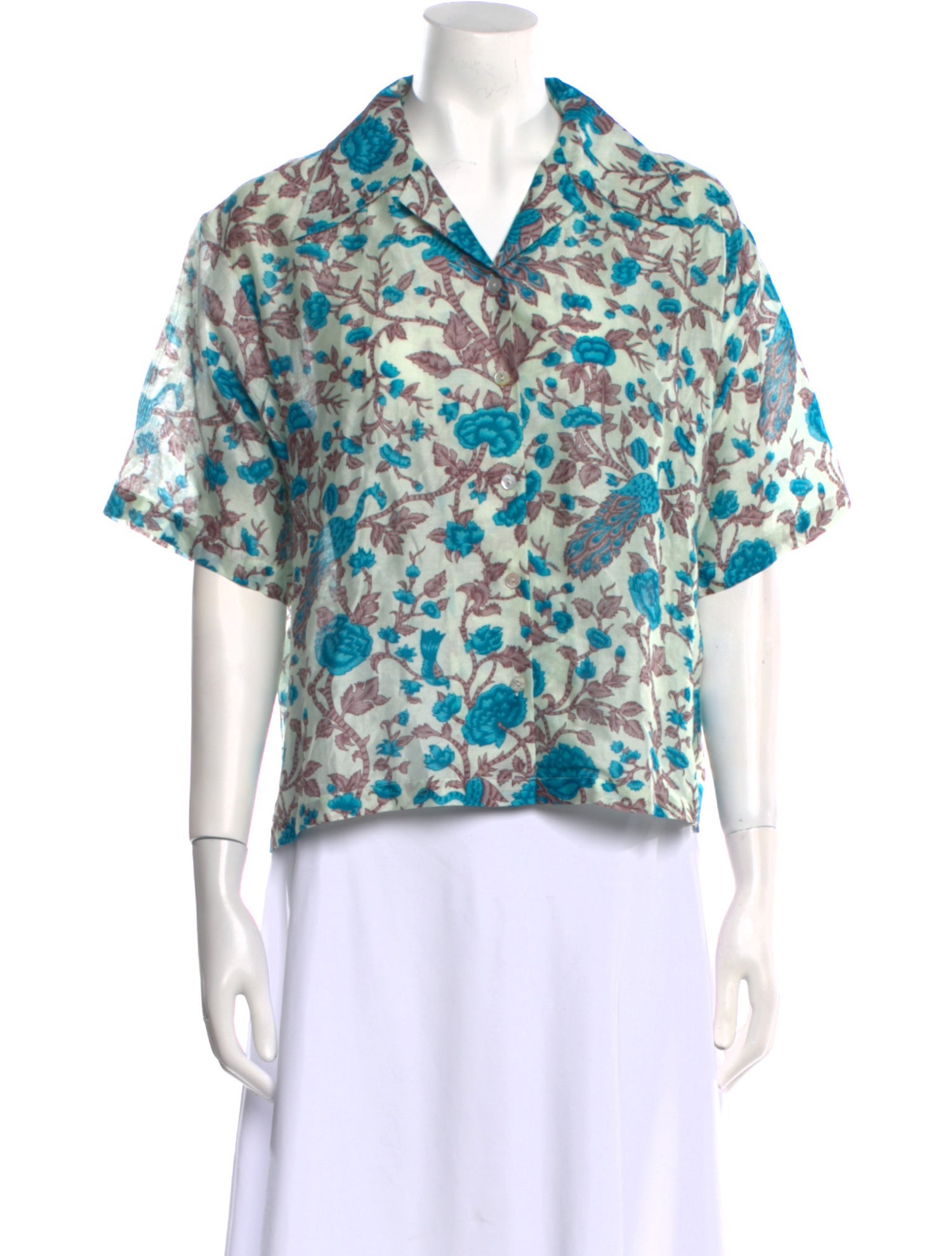 Alix of Bohemia Floral Print Short Sleeve Button-Up Top